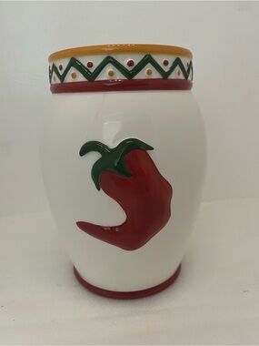 Clay Art Chili Pepper Hand Painted Ceramic Jar 16 oz Microwave/Dishwasher Safe